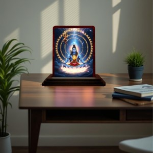 Car Desk/Table Top Lord Shiva Wooden Photo Stand 3x4 Inches, Compact & Stylish Spiritual Display For Car, Home & Office (Pack Of 1) (F14378)