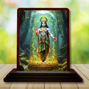 Car Desk/Table Top Lord Krishna Wooden Photo Stand 3x4 Inches, Compact & Stylish Spiritual Display For Car, Home & Office (Pack Of 1) (F14392)