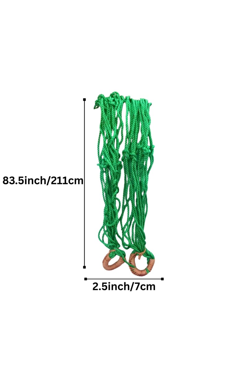 Durable Green Rope Net with Hammock Swing Hanging Net Mesh Sleeping Bed | Strong Nylon Outdoor, Sports, Garden or Decorative Use | Heavy Duty Multipurpose Rope Mesh (Green)