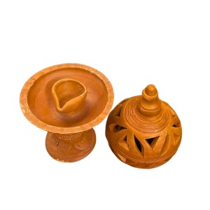 Clay Terracotta Diya for Puja & Diwali | Handmade Earthen Oil Lamp for Home Temple, Festival & Spiritual Décor (23inch/7.5cm)