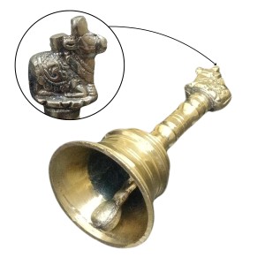 HiTechMart Traditional Brass Hand Bell with Nandi Design – Antique Finish for Puja
