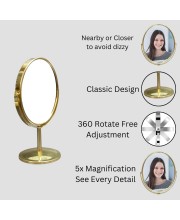 HiTechMart Golden Tabletop Makeup Mirror – Double-Sided, 360° Rotating Vanity Mirror with Elegant Metal Frame for Beauty, Skincare & Grooming