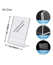 Acrylic Tent Card Holder, Slanted L Shape Menu Display Stand, Clear Portrait Frame for Desk, Photo, Flyer, Document, Paper Display, 3MM Premium Cast Acrylic Signage Stand, A4 Size/3Pcs