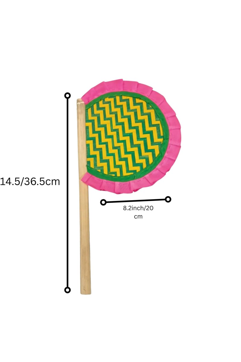 Handmade Bamboo Hand Fan (Hatpakha) – Traditional Hand-Painted Handheld Fan for Cool Air, Home Décor, Festivals & Puja | Eco-Friendly Travel Fan pink (14.5 × 8.2 cm)