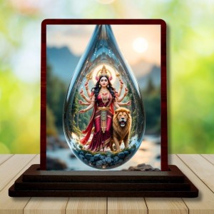 Car Desk/Table Top Goddess Durga Wooden Photo Stand 3x4 Inches, Compact & Stylish Spiritual Display For Car, Home & Office (Pack Of 1) (F14426)