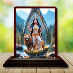 Car Desk/Table Top Goddess Durga Wooden Photo Stand 3x4 Inches, Compact & Stylish Spiritual Display For Car, Home & Office (Pack Of 1) (F14413)