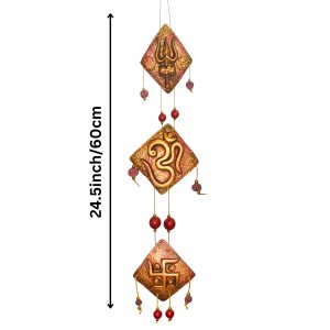 Handcrafted Terracotta Wall Hanging Ornament with Trishul, Om & Swastik Symbols | Decorative Spiritual Home décor for Entrance, Pooja Room & Living Room (Triangular)