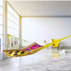 Durable Yellow Rope Net with Hammock Swing Hanging Net Mesh Sleeping Bed | Strong Nylon Outdoor, Sports, Garden or Decorative Use | Heavy Duty Multipurpose Rope Mesh (Yellow)