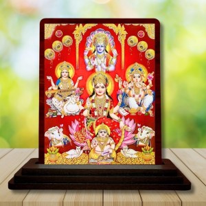 Car Desk/Table Top Goddess Lakshmi Ganesha Kubera Wooden Photo Stand 3x4 Inches, Compact & Stylish Spiritual Display For Car, Home & Office (Pack Of 1) (F14566)