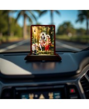 Car Desk/Table Top Lord Shiva And Parvathi Wooden Photo Stand 3x4 Inches, Compact & Stylish Spiritual Display For Car, Home & Office (Pack Of 1) (F14390)