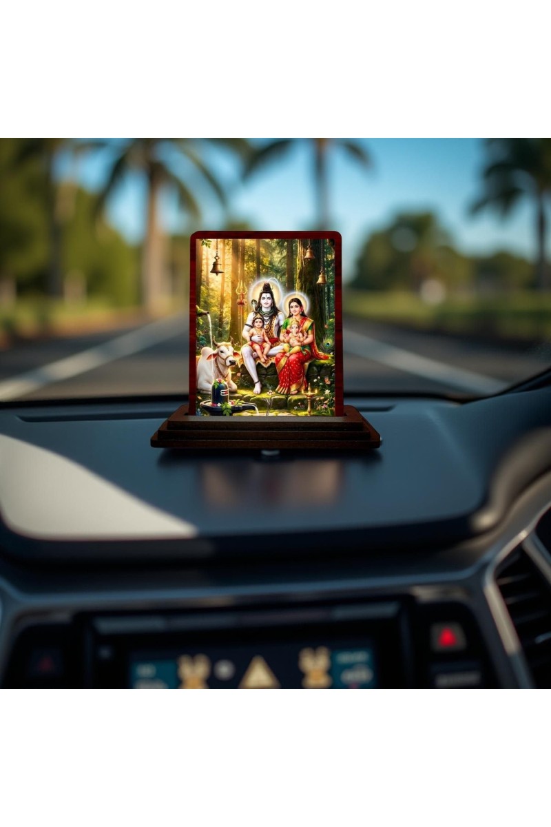 Car Desk/Table Top Lord Shiva And Parvathi Wooden Photo Stand 3x4 Inches, Compact & Stylish Spiritual Display For Car, Home & Office (Pack Of 1) (F14390)