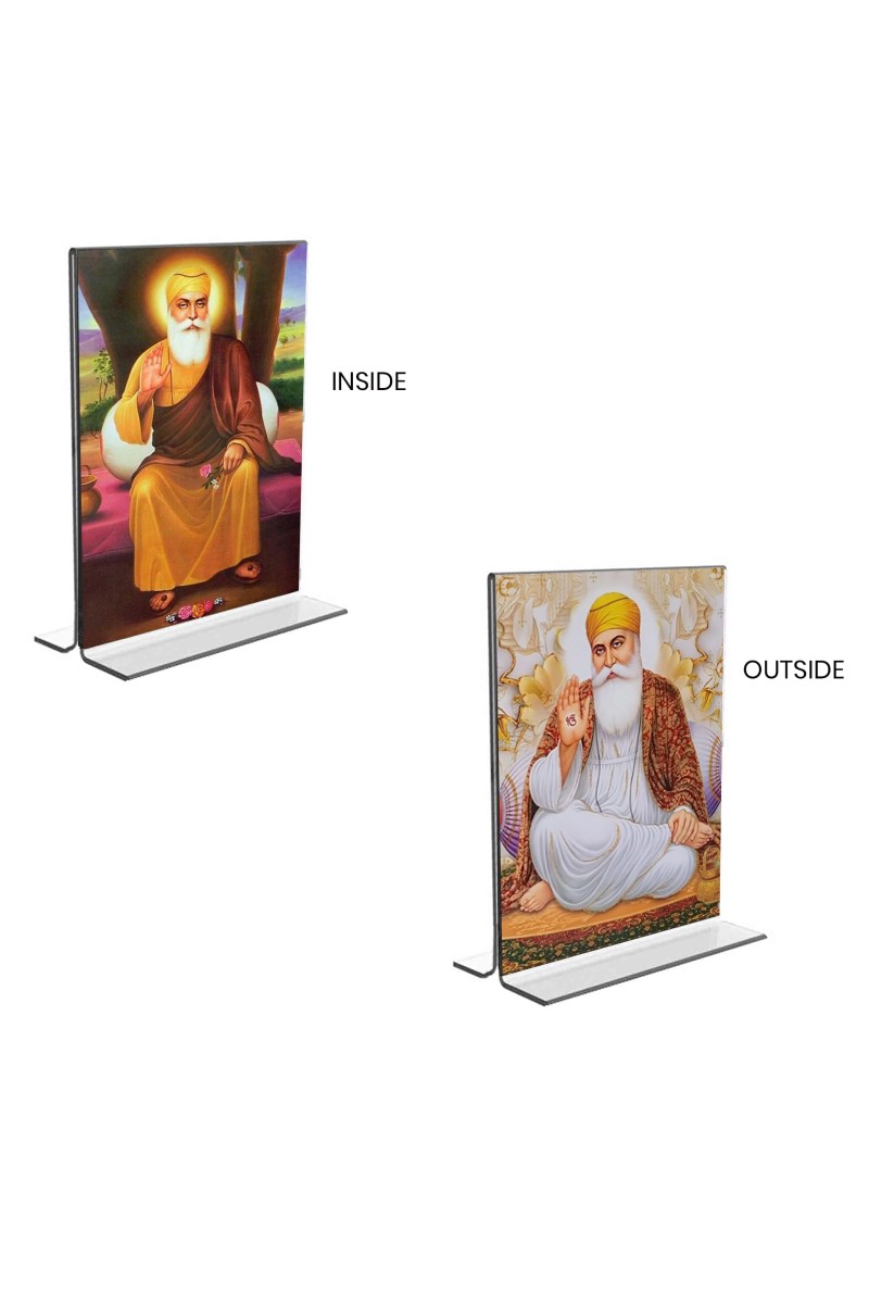 Guru Nanak Acrylic T-Style Photo Stand, Compact and Stylish Spiritual Display, easily change 2 photos (Pack of 1)