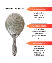 Hitech Sales Oval Silver-Plated Plastic Hand Mirror with One Wooden Hair Comb Free - Portable Mirror for Makeup, Travel, and Daily Use (Medium Size, Pack of 1)