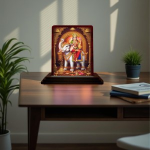 Car Desk/Table Top Goddess Mahalakshmi Wooden Photo Stand 3x4 Inches, Compact & Stylish Spiritual Display For Car, Home & Office (Pack Of 1) (F14579)