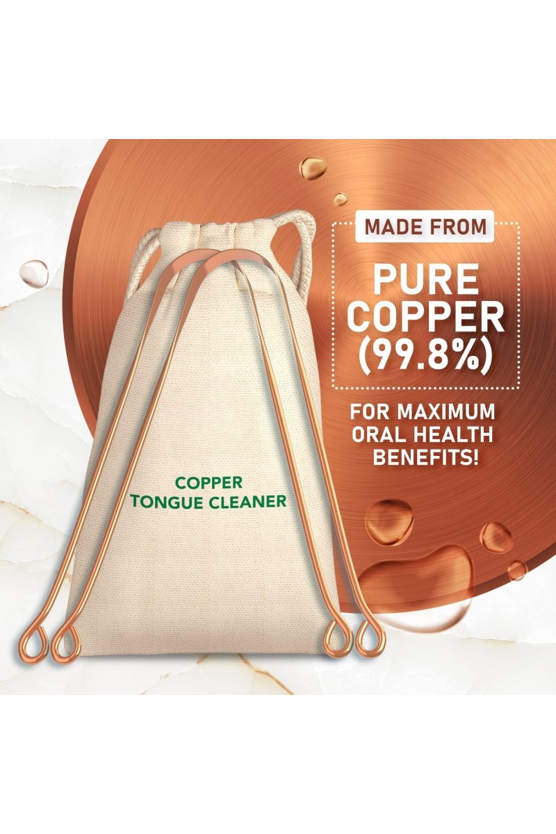 Pure Copper Tongue Cleaner Scraper – 100% Natural Oral Hygiene Tool – Rust-Free, Durable, Eco-Friendly Tongue Scraper for Fresh Breath – Ayurvedic Dental Care for Adults & Kids – 2 Pack