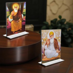 Guru Nanak Acrylic T-Style Photo Stand, Compact and Stylish Spiritual Display, easily change 2 photos (Pack of 1)