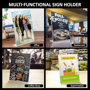 Acrylic Tent Card Holder, Slanted L Shape Menu Display Stand, Clear Portrait Frame for Desk, Photo, Flyer, Document, Paper Display, 3MM Premium Cast Acrylic Signage Stand, A4 Size/3Pcs