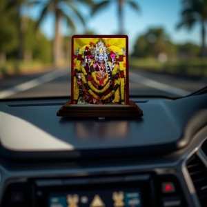 Car Desk/Table Top Goddess Durga Wooden Photo Stand 3x4 Inches, Compact & Stylish Spiritual Display For Car, Home & Office (Pack Of 1) (F14431)