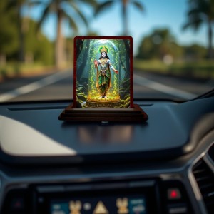 Car Desk/Table Top Lord Krishna Wooden Photo Stand 3x4 Inches, Compact & Stylish Spiritual Display For Car, Home & Office (Pack Of 1) (F14392)