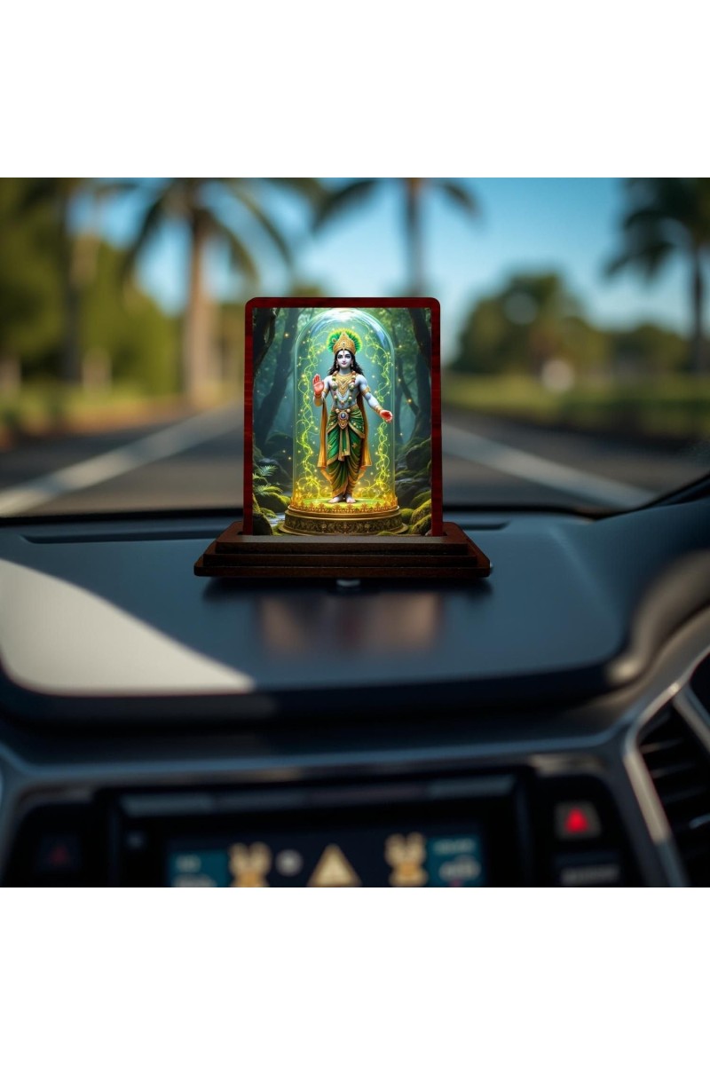 Car Desk/Table Top Lord Krishna Wooden Photo Stand 3x4 Inches, Compact & Stylish Spiritual Display For Car, Home & Office (Pack Of 1) (F14392)