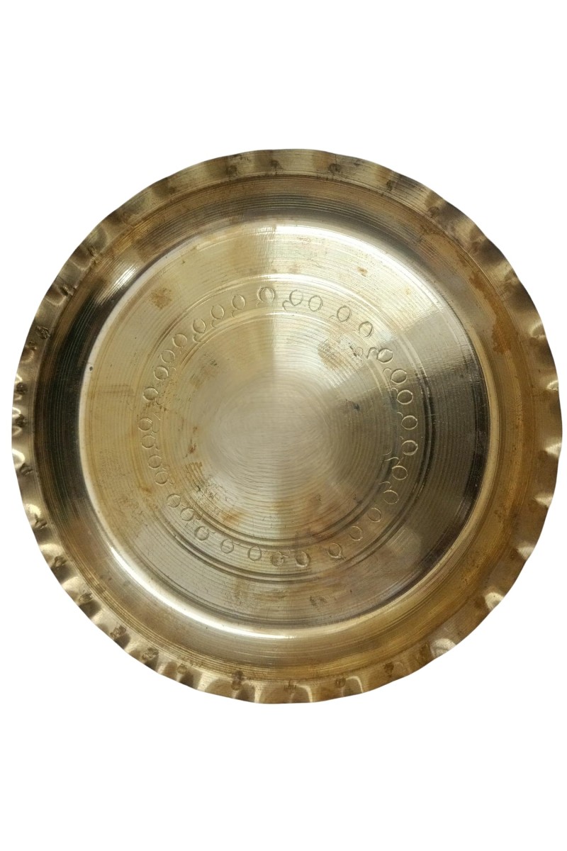 HiTechMart Small 14 x14 cm Brass Puja Thali for Temple and Home, Traditional Decorative Plate for Puja, Aarti, and Rituals