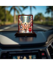 Car Desk/Table Top Lord Ganesha And Shiva Parvathi Wooden Photo Stand 3x4 Inches, Compact & Stylish Spiritual Display For Car, Home & Office (Pack Of 1) (F14380)