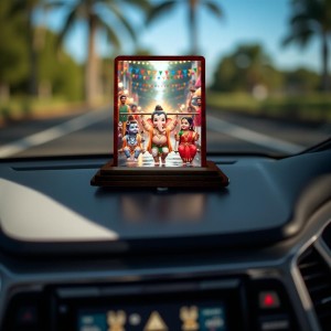 Car Desk/Table Top Lord Ganesha And Shiva Parvathi Wooden Photo Stand 3x4 Inches, Compact & Stylish Spiritual Display For Car, Home & Office (Pack Of 1) (F14380)