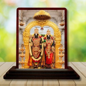 Car Desk/Table Top Lord Balaji And Lakshmi Wooden Photo Stand 3x4 Inches, Compact & Stylish Spiritual Display For Car, Home & Office (Pack Of 1) (F14396)