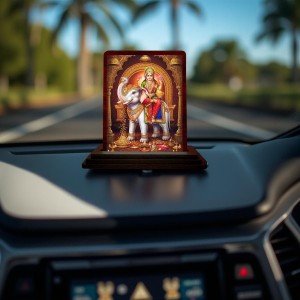 Car Desk/Table Top Goddess Mahalakshmi Wooden Photo Stand 3x4 Inches, Compact & Stylish Spiritual Display For Car, Home & Office (Pack Of 1) (F14579)