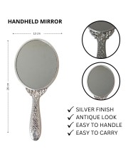 Oval Silver-Plated Plastic Hand Mirror, Medium Size - Portable Mirror for Makeup, Travel, and Daily Use | Pack of 1