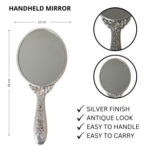 Oval Silver-Plated Plastic Hand Mirror, Medium Size - Portable Mirror for Makeup, Travel, and Daily Use | Pack of 1