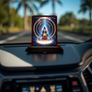 Car Desk/Table Top Lord Shiva Wooden Photo Stand 3x4 Inches, Compact & Stylish Spiritual Display For Car, Home & Office (Pack Of 1) (F14378)