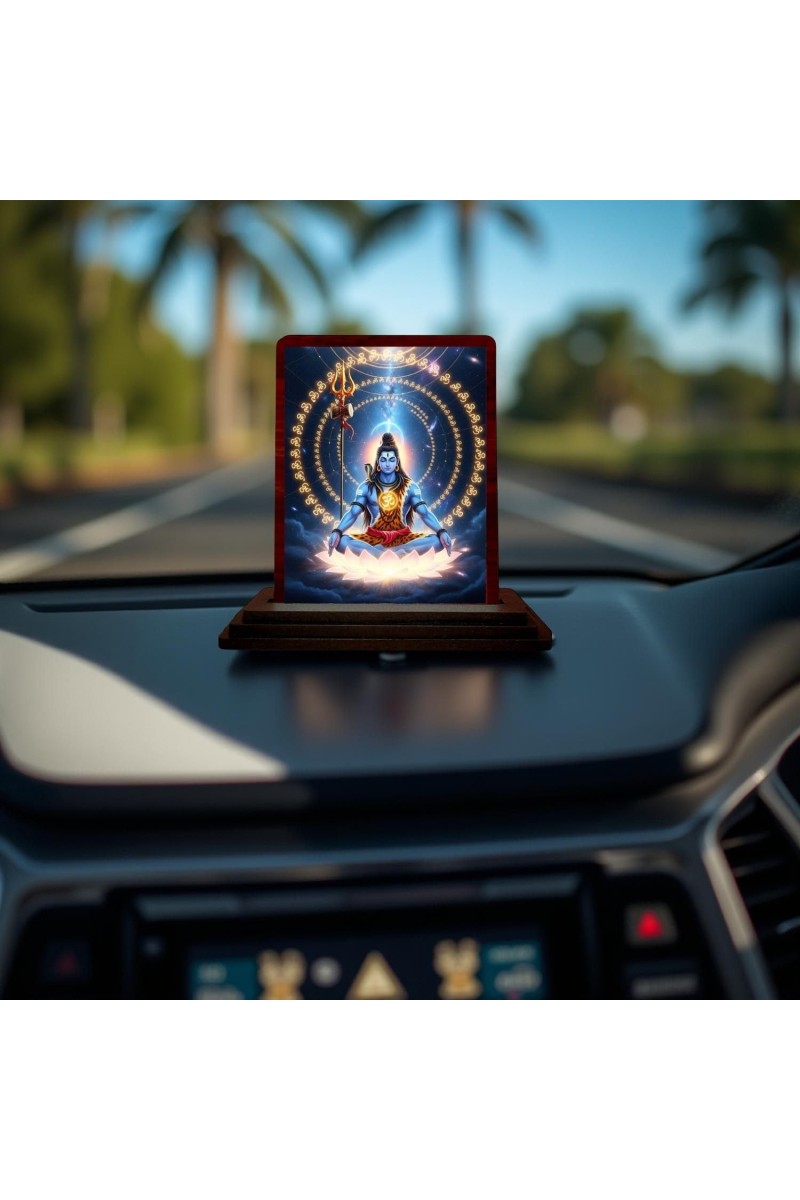 Car Desk/Table Top Lord Shiva Wooden Photo Stand 3x4 Inches, Compact & Stylish Spiritual Display For Car, Home & Office (Pack Of 1) (F14378)