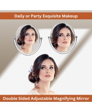 HiTechMart Double-Sided Tabletop Makeup Mirror – 360° Rotating Vanity Mirror with Chrome Finish, Ideal for Beauty, Skincare and Grooming.