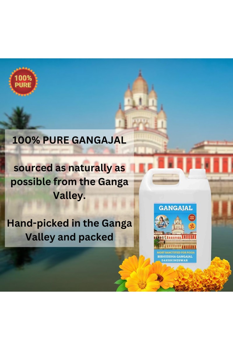 100% Organic, Pure & Natural Gangajal from the Dakshineswar River Ganga, Authentic,Spiritual and Religious for Puja Purposes, Daily Use, 2 Liter Jar