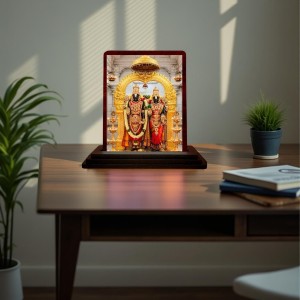 Car Desk/Table Top Lord Balaji And Lakshmi Wooden Photo Stand 3x4 Inches, Compact & Stylish Spiritual Display For Car, Home & Office (Pack Of 1) (F14396)