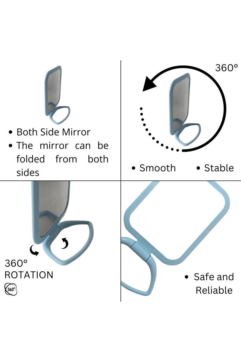 Hitech Sales Desk Mirror Student Bedroom, Foldable HD Dressing Mirror, Portable Princess Square Beauty Small Travel Suitable for Gifts Women (Light Blue Pack - 1) (Sky)