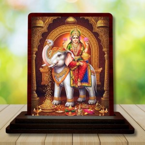 Car Desk/Table Top Goddess Mahalakshmi Wooden Photo Stand 3x4 Inches, Compact & Stylish Spiritual Display For Car, Home & Office (Pack Of 1) (F14579)
