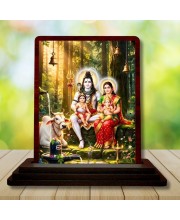 Car Desk/Table Top Lord Shiva And Parvathi Wooden Photo Stand 3x4 Inches, Compact & Stylish Spiritual Display For Car, Home & Office (Pack Of 1) (F14390)