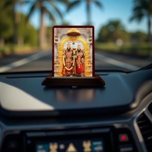 Car Desk/Table Top Lord Balaji And Lakshmi Wooden Photo Stand 3x4 Inches, Compact & Stylish Spiritual Display For Car, Home & Office (Pack Of 1) (F14396)