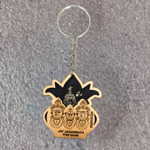 Jagannath Puri Dham Wooden Keychain | Lord Jagannath Balabhadra Subhadra Engraved MDF Key Ring | Spiritual Religious Keychain for Bike, Car & Home