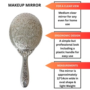 Oval Silver-Plated Plastic Hand Mirror, Medium Size - Portable Mirror for Makeup, Travel, and Daily Use | Pack of 1