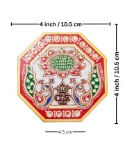 HiTechMart Handcrafted Octagon Marble Puja Chowki, Makrana Marble Pooja Platform with Kundan & Enamel Work, Decorative Pooja Chowki for Mandir, Home Temple, Festival, Gift Use – 4 Inch (1, Octagon)