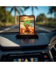Car Desk/Table Top Lord Krishna Wooden Photo Stand 3x4 Inches, Compact & Stylish Spiritual Display For Car, Home & Office (Pack Of 1) (F14388)