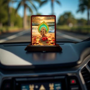 Car Desk/Table Top Lord Krishna Wooden Photo Stand 3x4 Inches, Compact & Stylish Spiritual Display For Car, Home & Office (Pack Of 1) (F14388)