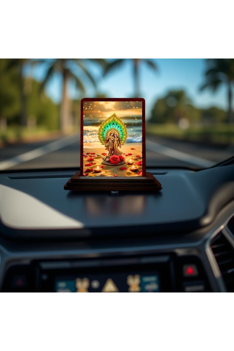 Car Desk/Table Top Lord Krishna Wooden Photo Stand 3x4 Inches, Compact & Stylish Spiritual Display For Car, Home & Office (Pack Of 1) (F14388)