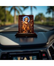 Car Desk/Table Top Lord Krishna Wooden Photo Stand 3x4 Inches, Compact & Stylish Spiritual Display For Car, Home & Office (Pack Of 1) (F14387)