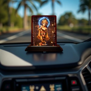 Car Desk/Table Top Lord Krishna Wooden Photo Stand 3x4 Inches, Compact & Stylish Spiritual Display For Car, Home & Office (Pack Of 1) (F14387)
