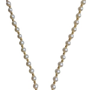 Hitech Sales Artificial Pearl Garland Mala Necklace | Decorative Pearl Chain for Pooja, Mandir, and Festive Decorations | White and Gold Beads Mala with Hanging Pendant