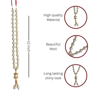 Hitech Sales Artificial Pearl Garland Mala Necklace | Decorative Pearl Chain for Pooja, Mandir, and Festive Decorations | White and Gold Beads Mala with Hanging Pendant